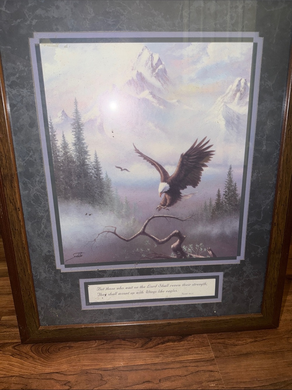 Framed Eagle Mountain Landscape Print in Purple and Gray by